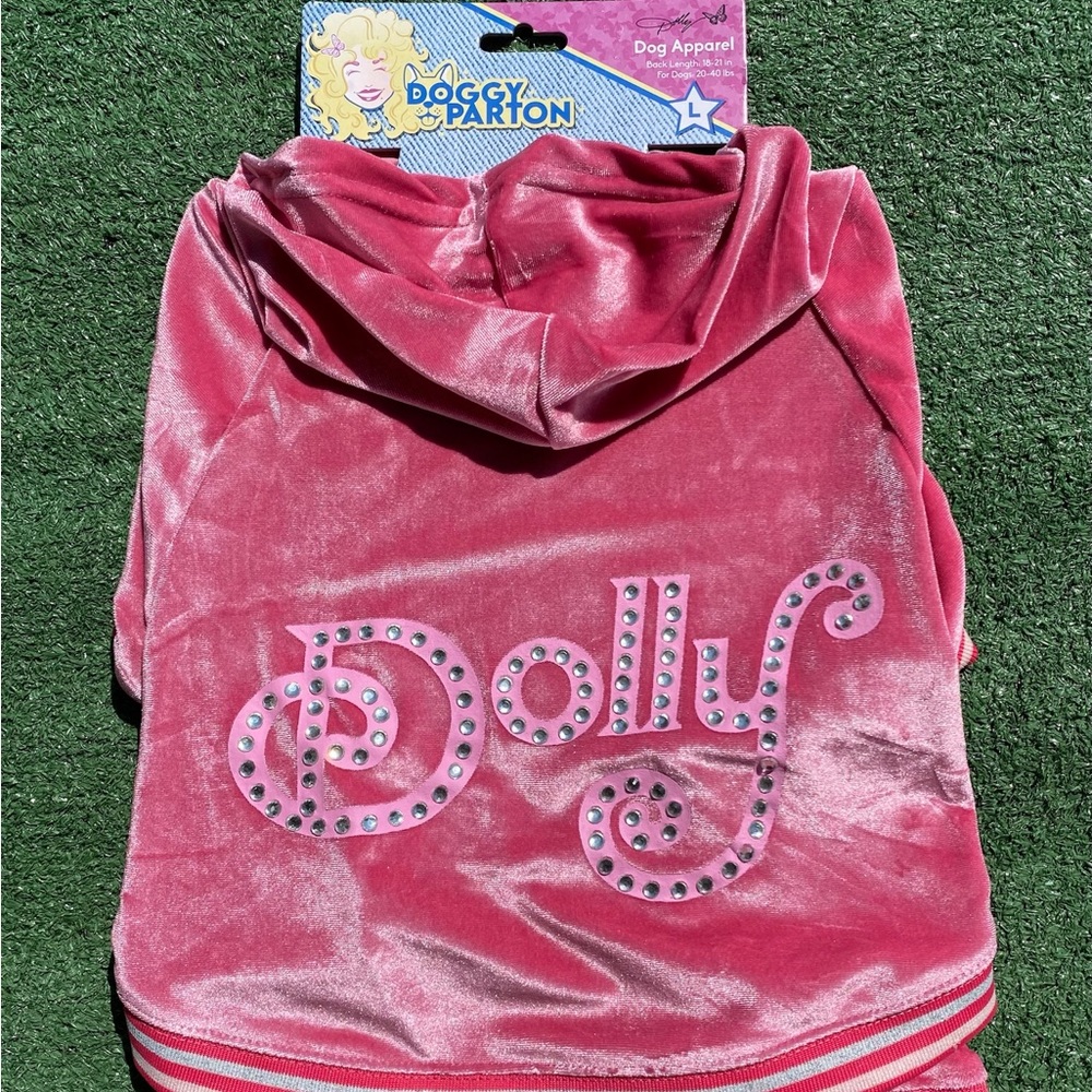 New Doggy Parton Dolly Rhinestone Pink Velour Track Suit Dog Large 20-40 Pounds